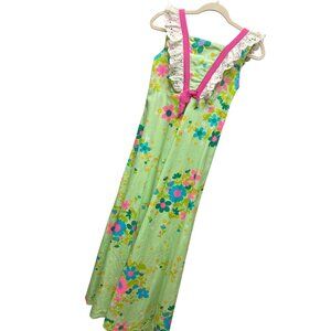 Hilda Hawaii Vintage 60's Empire Waist Green Floral Maxi Dress